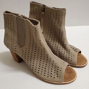 TOMS Mojorca Taupe desert Suede Peep Toe Bootie